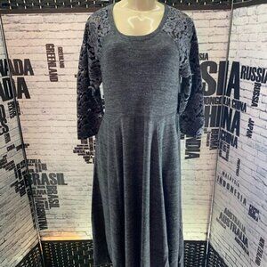 Torrid 0 Gray 3/4 Sleeve Mesh Midi Skater Dress